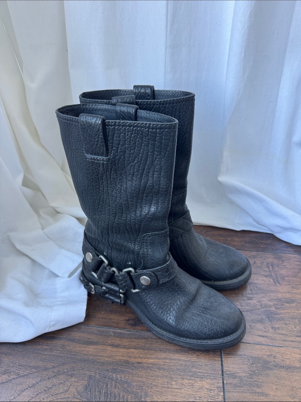 Miu Miu Black Leather Pull-Tab Boots